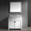 Caroline 36" Single Bathroom Vanity in White with Marble Top and Round Sink with Brushed Nickel Faucet and Mirror