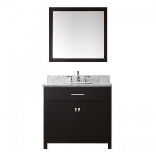 Caroline 36" Single Bathroom Vanity in Espresso with Marble Top and Square Sink with Mirror