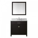 Caroline 36" Single Bathroom Vanity in Espresso with Marble Top and Square Sink with Brushed Nickel Faucet and Mirror