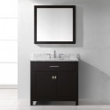 Caroline 36" Single Bathroom Vanity in Espresso with Marble Top and Square Sink with Brushed Nickel Faucet and Mirror