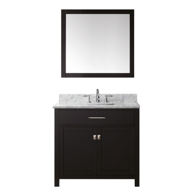 Caroline 36" Single Bathroom Vanity in Espresso with Marble Top and Square Sink with Polished Chrome Faucet and Mirror
