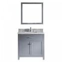 Caroline 36" Single Bathroom Vanity in Grey with Marble Top and Square Sink with Brushed Nickel Faucet and Mirror