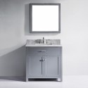 Caroline 36" Single Bathroom Vanity in Grey with Marble Top and Square Sink with Brushed Nickel Faucet and Mirror