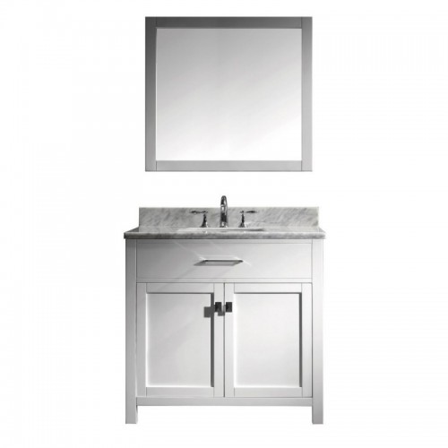Caroline 36" Single Bathroom Vanity in White with Marble Top and Square Sink with Mirror