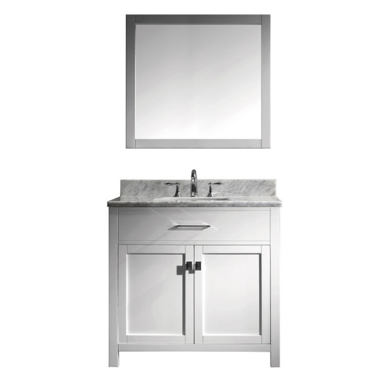 Caroline 36" Single Bathroom Vanity in White with Marble Top and Square Sink with Mirror