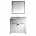 Caroline 36" Single Bathroom Vanity in White with Marble Top and Square Sink with Mirror