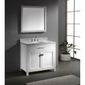 Caroline 36" Single Bathroom Vanity in White with Marble Top and Square Sink with Mirror