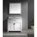 Caroline 36" Single Bathroom Vanity in White with Marble Top and Square Sink with Brushed Nickel Faucet and Mirror