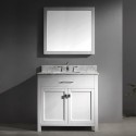 Caroline 36" Single Bathroom Vanity in White with Marble Top and Square Sink with Polished Chrome Faucet and Mirror