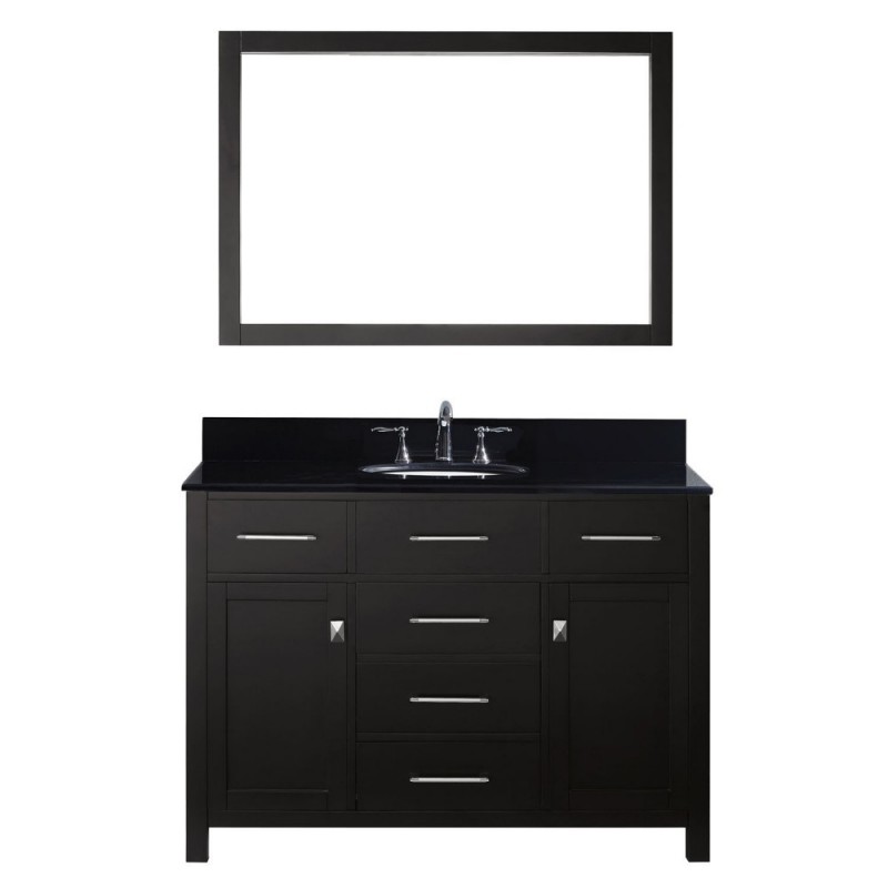 Caroline 48" Single Bathroom Vanity in Espresso with Black Galaxy Granite Top and Round Sink with Mirror