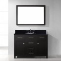 Caroline 48" Single Bathroom Vanity in Espresso with Black Galaxy Granite Top and Round Sink with Mirror