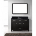 Caroline 48" Single Bathroom Vanity in Espresso with Black Galaxy Granite Top and Round Sink with Polished Chrome Faucet and Mirror