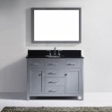 Caroline 48" Single Bathroom Vanity in Grey with Black Galaxy Granite Top and Round Sink with Mirror