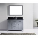 Caroline 48" Single Bathroom Vanity in Grey with Black Galaxy Granite Top and Round Sink with Brushed Nickel Faucet and Mirror