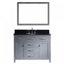 Caroline 48" Single Bathroom Vanity in Grey with Black Galaxy Granite Top and Round Sink with Polished Chrome Faucet and Mirror