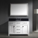 Caroline 48" Single Bathroom Vanity in White with Black Galaxy Granite Top and Round Sink with Brushed Nickel Faucet and Mirror