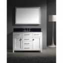 Caroline 48" Single Bathroom Vanity in White with Black Galaxy Granite Top and Round Sink with Brushed Nickel Faucet and Mirror