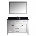 Caroline 48" Single Bathroom Vanity in White with Black Galaxy Granite Top and Round Sink with Polished Chrome Faucet and Mirror