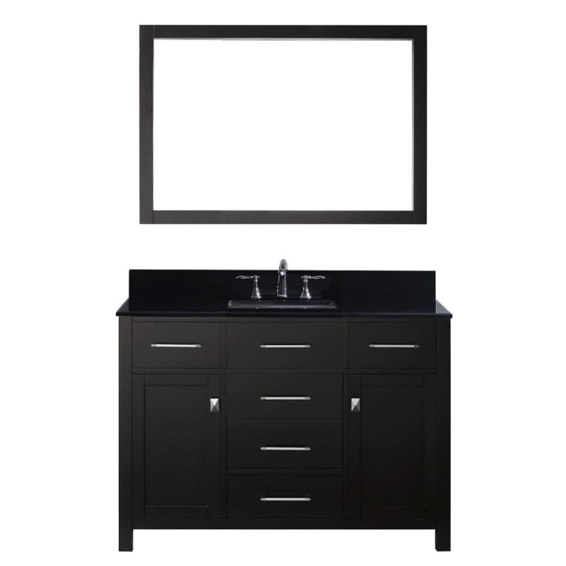 Caroline 48" Single Bathroom Vanity in Espresso with Black Galaxy Granite Top and Square Sink with Mirror
