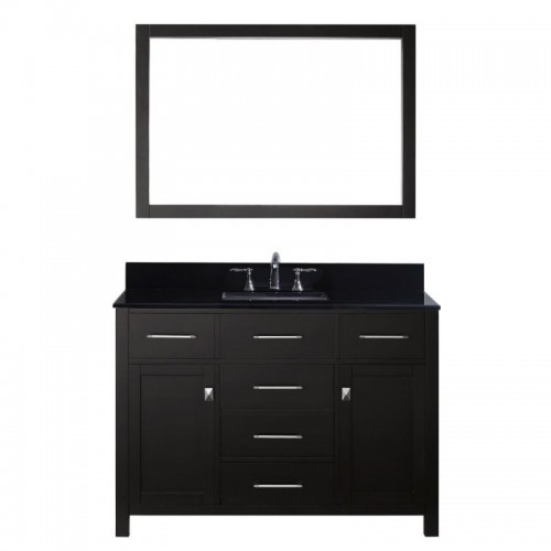 Caroline 48" Single Bathroom Vanity in Espresso with Black Galaxy Granite Top and Square Sink with Polished Chrome Faucet and Mirror