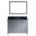 Caroline 48" Single Bathroom Vanity in Grey with Black Galaxy Granite Top and Square Sink with Polished Chrome Faucet and Mirror