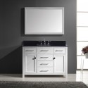 Caroline 48" Single Bathroom Vanity in White with Black Galaxy Granite Top and Square Sink with Mirror