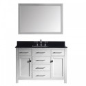 Caroline 48" Single Bathroom Vanity in White with Black Galaxy Granite Top and Square Sink with Brushed Nickel Faucet and Mirror