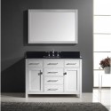 Caroline 48" Single Bathroom Vanity in White with Black Galaxy Granite Top and Square Sink with Polished Chrome Faucet and Mirror