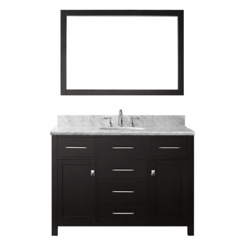 Caroline 48" Single Bathroom Vanity in Espresso with Marble Top and Round Sink with Mirror