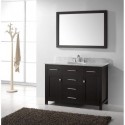 Caroline 48" Single Bathroom Vanity in Espresso with Marble Top and Round Sink with Brushed Nickel Faucet and Mirror