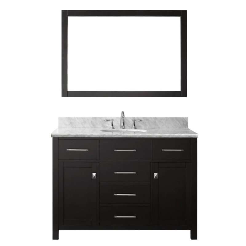 Caroline 48" Single Bathroom Vanity in Espresso with Marble Top and Round Sink with Polished Chrome Faucet and Mirror