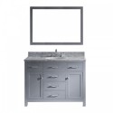 Caroline 48" Single Bathroom Vanity in Grey with Marble Top and Round Sink with Polished Chrome Faucet and Mirror