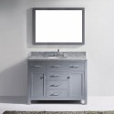 Caroline 48" Single Bathroom Vanity in Grey with Marble Top and Round Sink with Polished Chrome Faucet and Mirror