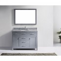 Caroline 48" Single Bathroom Vanity in Grey with Marble Top and Round Sink with Polished Chrome Faucet and Mirror