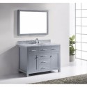 Caroline 48" Single Bathroom Vanity in Grey with Marble Top and Round Sink with Polished Chrome Faucet and Mirror