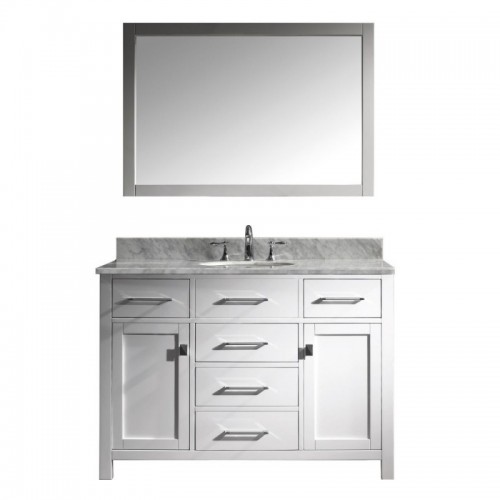 Caroline 48" Single Bathroom Vanity in White with Marble Top and Round Sink with Mirror