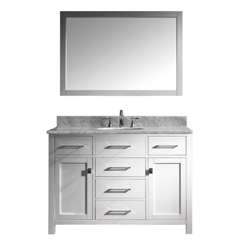 Caroline 48" Single Bathroom Vanity in White with Marble Top and Round Sink with Mirror