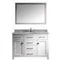 Caroline 48" Single Bathroom Vanity in White with Marble Top and Round Sink with Mirror
