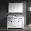 Caroline 48" Single Bathroom Vanity in White with Marble Top and Round Sink with Mirror