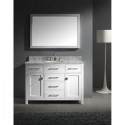 Caroline 48" Single Bathroom Vanity in White with Marble Top and Round Sink with Mirror