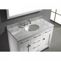 Caroline 48" Single Bathroom Vanity in White with Marble Top and Round Sink with Mirror