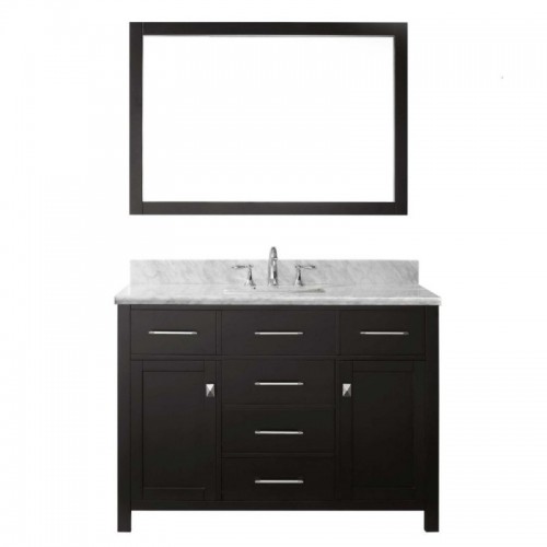Caroline 48" Single Bathroom Vanity in Espresso with Marble Top and Square Sink with Mirror