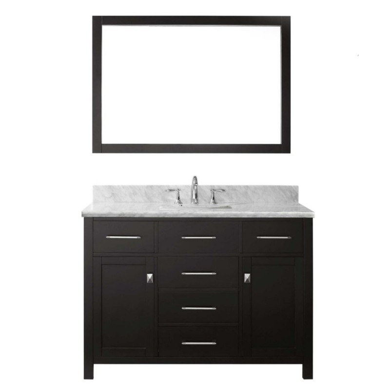 Caroline 48" Single Bathroom Vanity in Espresso with Marble Top and Square Sink with Mirror