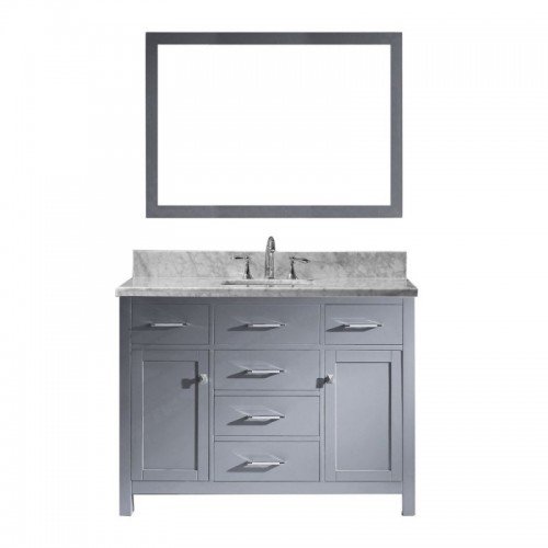 Caroline 48" Single Bathroom Vanity in Grey with Marble Top and Square Sink with Mirror