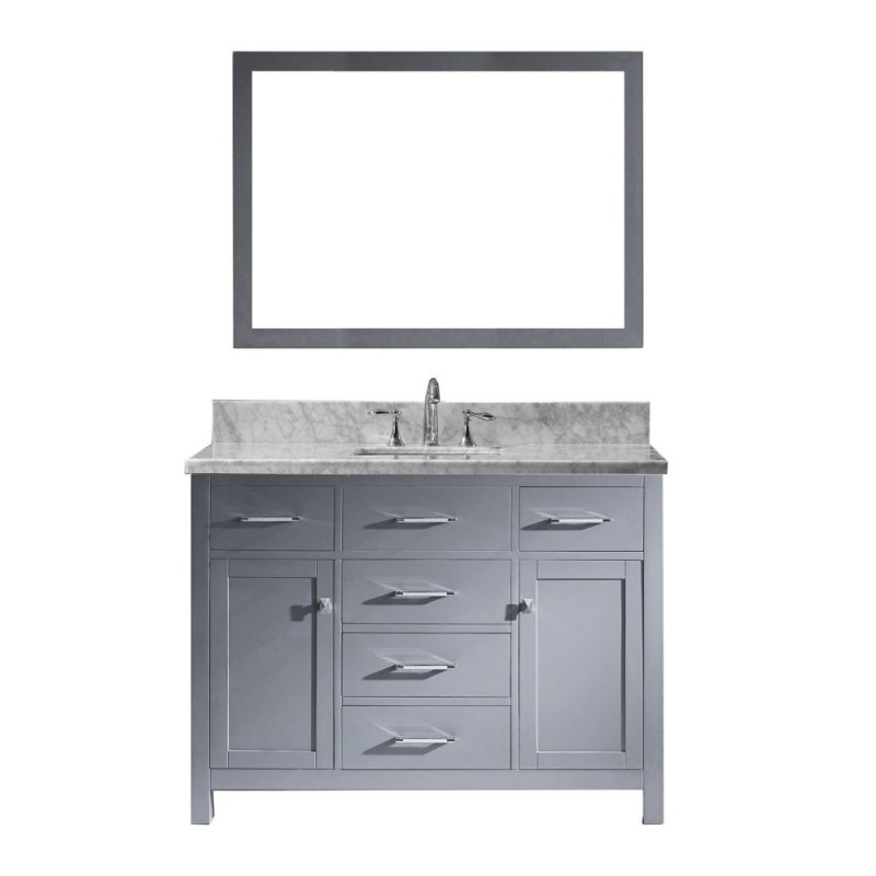 Caroline 48" Single Bathroom Vanity in Grey with Marble Top and Square Sink with Mirror