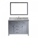 Caroline 48" Single Bathroom Vanity in Grey with Marble Top and Square Sink with Mirror