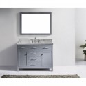 Caroline 48" Single Bathroom Vanity in Grey with Marble Top and Square Sink with Polished Chrome Faucet and Mirror