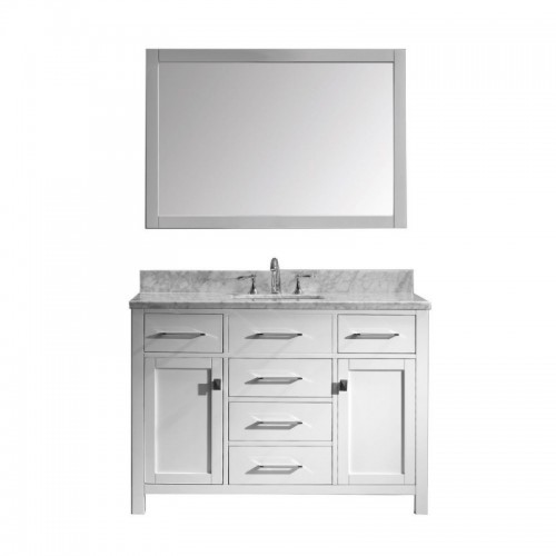 Caroline 48" Single Bathroom Vanity in White with Marble Top and Square Sink with Mirror