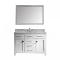 Caroline 48" Single Bathroom Vanity in White with Marble Top and Square Sink with Mirror