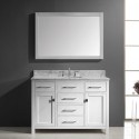 Caroline 48" Single Bathroom Vanity in White with Marble Top and Square Sink with Brushed Nickel Faucet and Mirror
